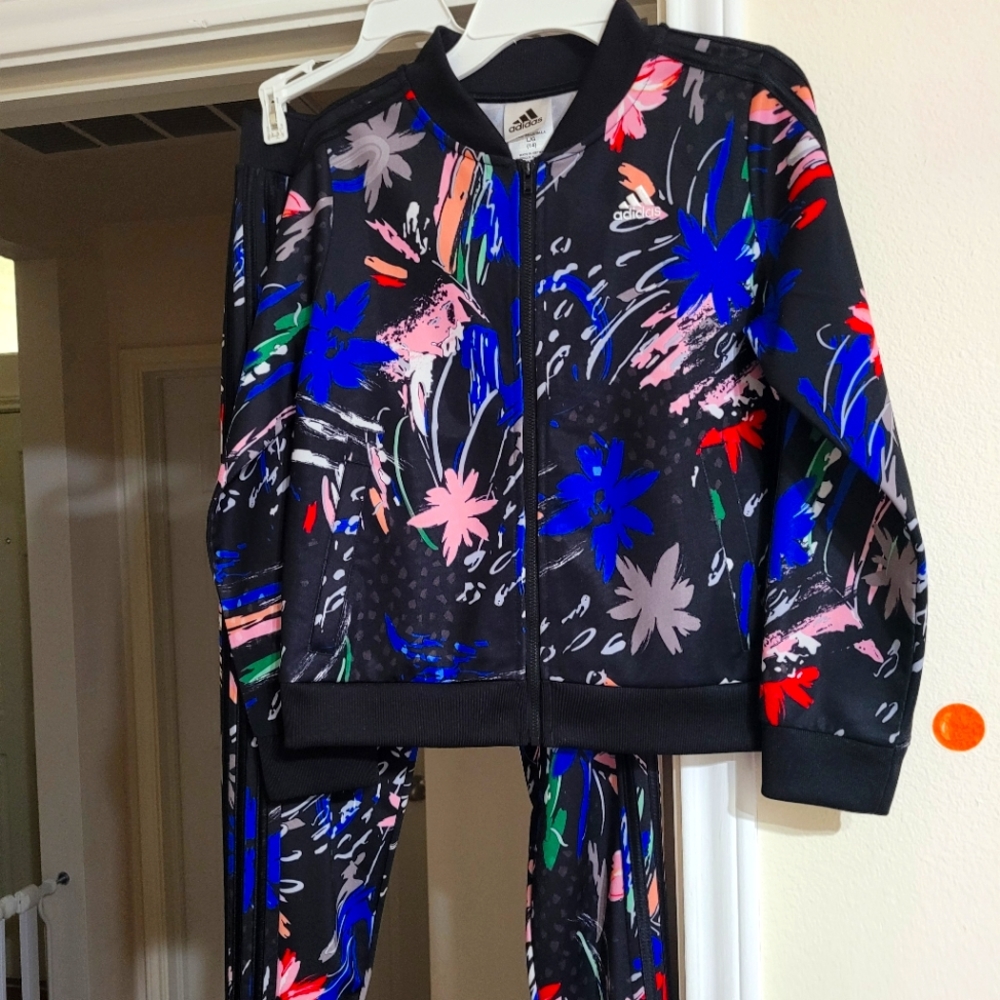 Multi-color, gently worn Adidas track suit size 14